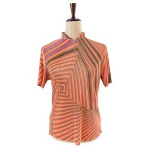 JAMIE SADOCK  Women's Orange Multicolor Abstract Crinkle Golf Top 1/4 Zip Sm EUC